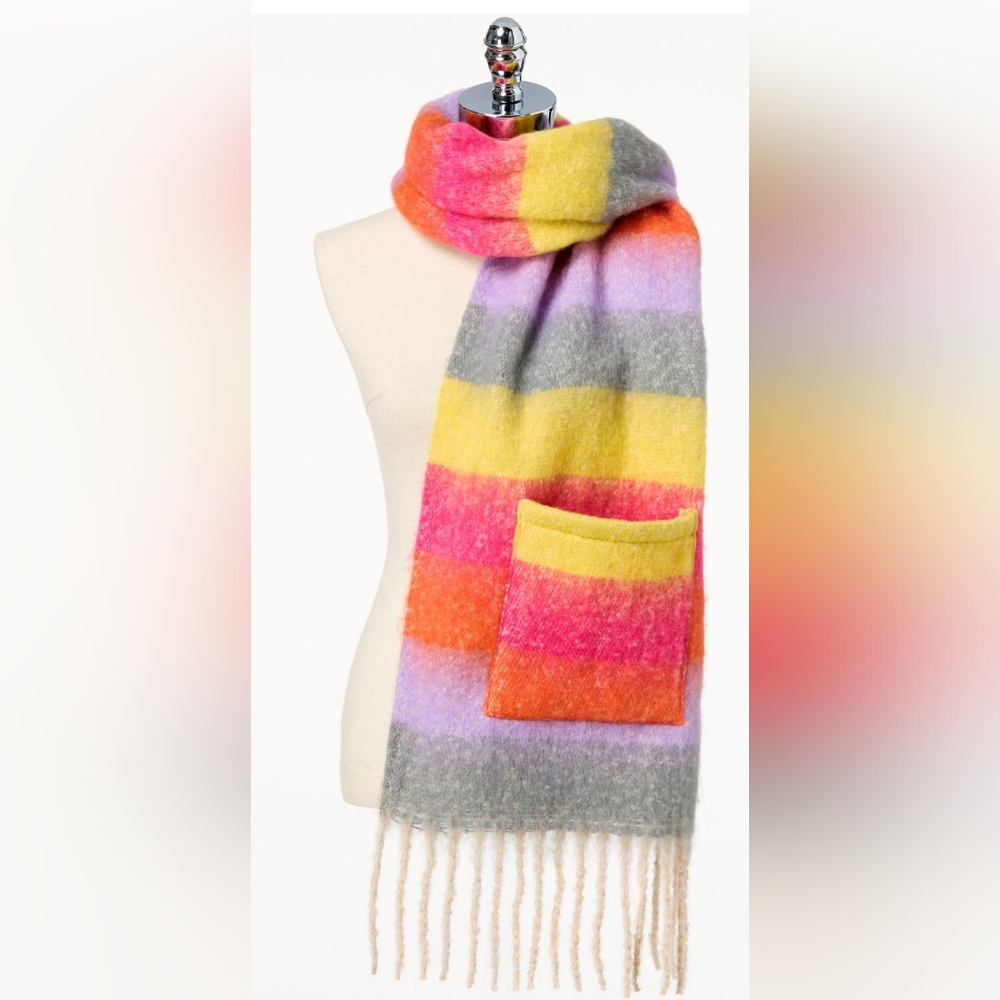Colorful Striped Women's Scarf Wrap With Pockets
